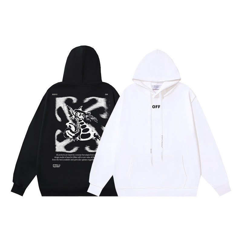 OW Lettered Dragon Arrow Print Hooded Sweatshirt