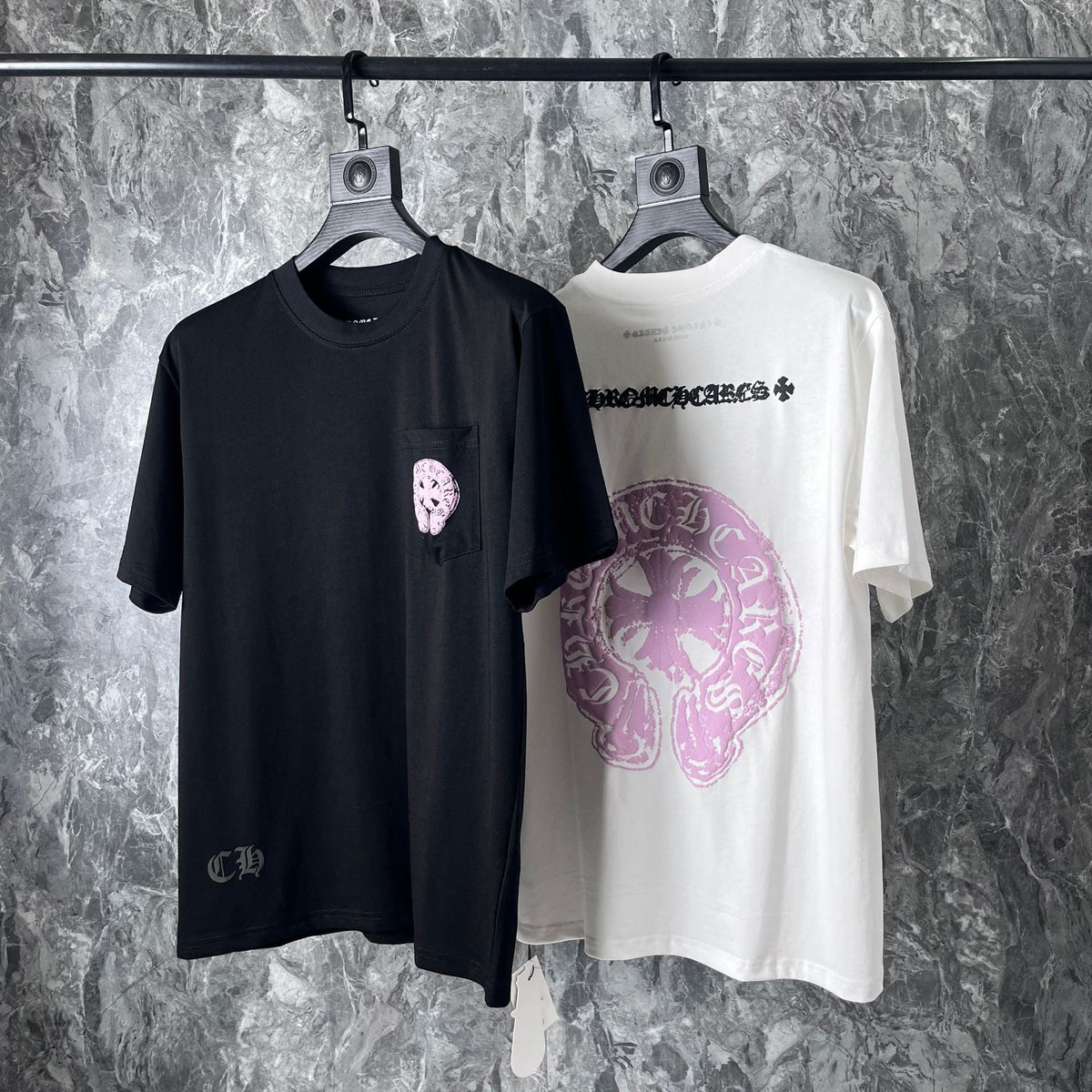 CHH Heart T Shirts Chrome Hearts Pink Sanskrit Short Sleeve T-Shirt