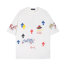CHH Heart T Shirts Cross Print Sanskrit Hand Painted Graffiti Short Sleeve T-Shirt