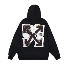 OW Broken Paper Arrow Pattern Pullover Hooded Sweater
