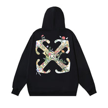 OW Botanical Flower Print Pattern Pullover Hooded Sweater