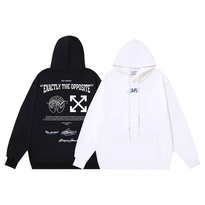 OW palm globe letter print pattern hooded sweatshirt