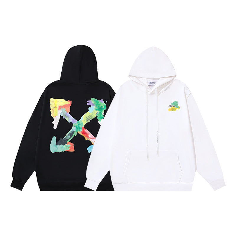 OW leaf colorful graffiti arrow print hooded sweatshirt
