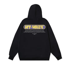 OW letter print pattern pullover hooded sweater
