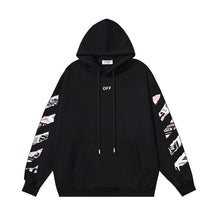 OW Newspaper Letter Arrow Pattern Pullover Hooded Sweater