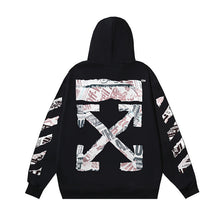 OW Newspaper Letter Arrow Pattern Pullover Hooded Sweater