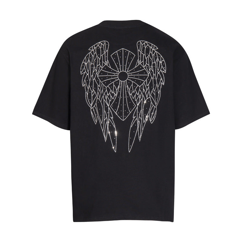 CHH Heart T Shirts T-Shirt Hot Diamond Angel Wings Cross Cotton Short Sleeve