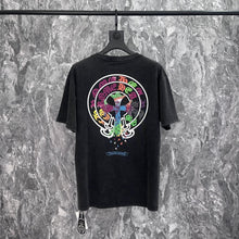 CHH Heart T Shirts Crowe Sanskrit Horseshoe Wash Old Short Sleeve Loose Crew Neck T-Shirt