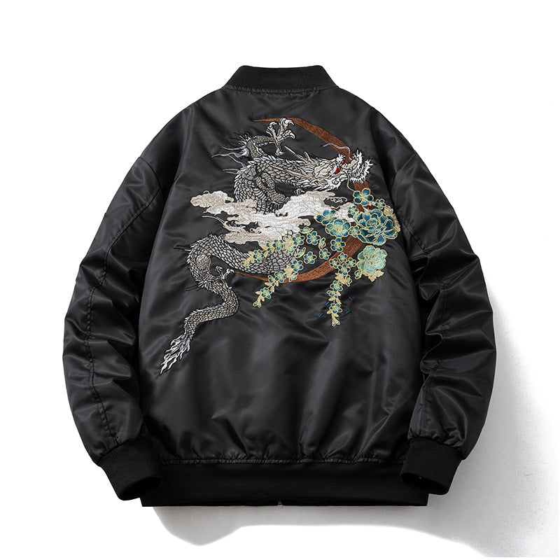 Mens Vintage Jackets Auspicious Dragon Embroidered Jacket Air Force Flight Suit Wave Baseball Suit
