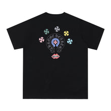 CHH Heart T Shirts Cross Leather Print Short Sleeve T-Shirt Loose