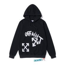 OW Square Letter Arrow Pattern Hooded Sweater