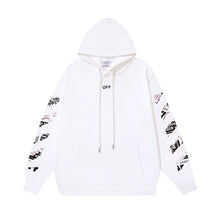 OW Newspaper Letter Arrow Pattern Pullover Hooded Sweater