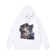 OW oil painting pleated art print pullover hooded sweater