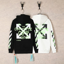 OW fluorescent letter arrow pullover hooded sweater