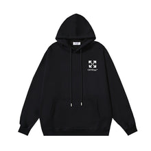 OW letter arrow print pattern pullover hooded sweater