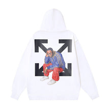 OW black character print pattern pullover hooded sweater