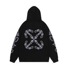 OW embroidered cashew flower pattern pullover hooded sweater