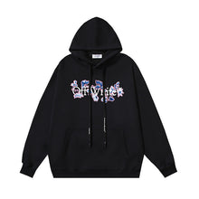 OW flower logo pattern print hooded sweater