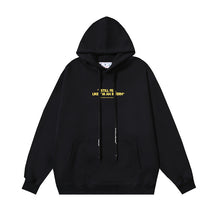 OW Yellow Letter Pattern Hooded Pullover Sweater