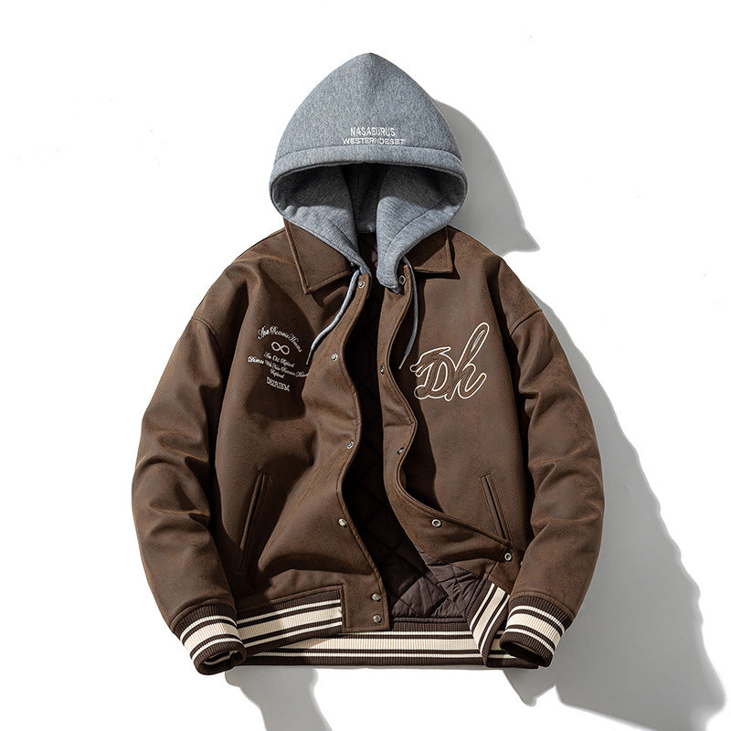 Mens Vintage Jackets Autumn and Winter PU Leather Baseball Uniform