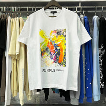 Purple T Shirts Bright Abstract Painting Printing Cotton Casual Short Sleeve Men and Women