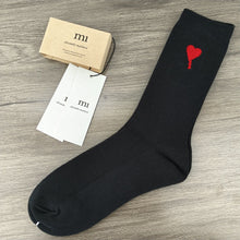 Ami Socks Rice peach heart black and white gray double needle embroidery tall tube casual solid color