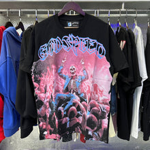 Godspeed T Shirts Skeletons Crowd Printed Cotton Casual Short Sleeves Men and Women