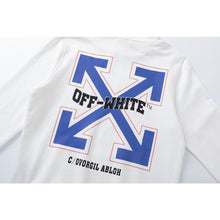 OW Blue Letter Arrow Pattern Pullover Hooded Sweater