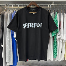Purple T Shirts Gothic Letter Print Cotton Casual Short Sleeves Men and Women
