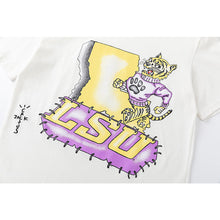 Travis Scott T Shirts x Mitchell x Ness LSU Tigers Hand-Drawn Short Sleeve