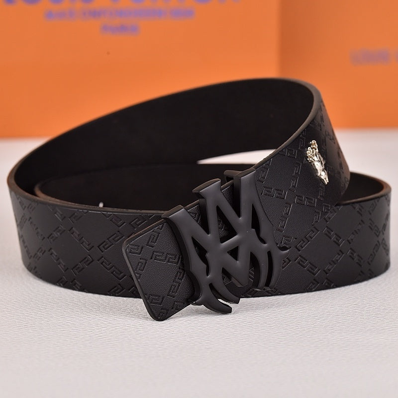 Amiri Belt Black cross pattern Golden deer logo