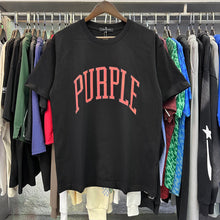 Purple T Shirts Orange Curved Printed Cotton Casual Short Sleeves Men and Women