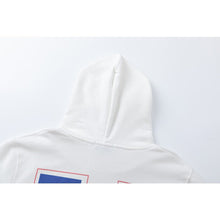 OW Blue Letter Arrow Pattern Pullover Hooded Sweater