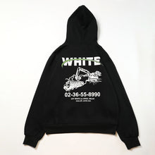 OW excavator letter pattern fleece hooded sweater