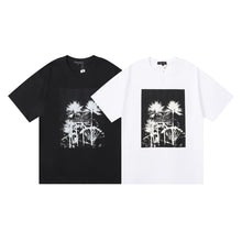 Purple T Shirts Coconut Palm Print Casual Versatile Short Sleeve Men and Women