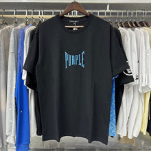 Purple T Shirts Blue Printed Cotton Casual Loose Short Sleeves Men and Women