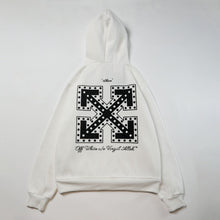 OW dotted letter arrow pattern fleece hooded sweater