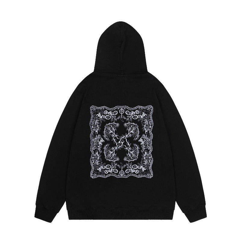 OW cashew flower embroidered pattern pullover hooded sweatshirt