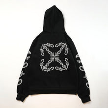 OW cashew flower arrow pattern plus fleece hooded sweatshirt