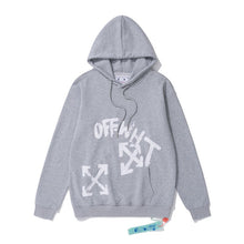 OW Square Letter Arrow Pattern Hooded Sweater