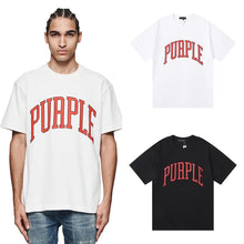 Purple T Shirts Orange Curved Printed Cotton Casual Short Sleeves Men and Women