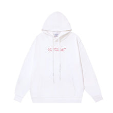OW letter print pattern pullover hooded sweater