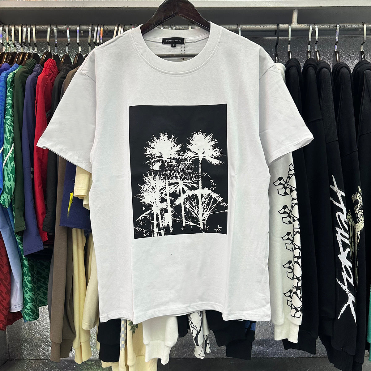 Purple T Shirts Coconut Palm Print Casual Versatile Short Sleeve Men and Women