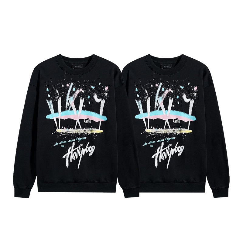Amiri Crew-neck sweatshirt Hand-painted ink-splash style fireworks