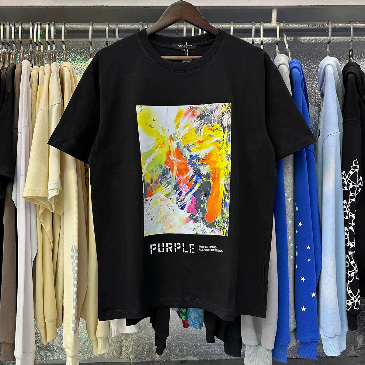 Purple T Shirts Bright Abstract Painting Printing Cotton Casual Short Sleeve Men and Women