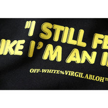 OW Yellow Letter Pattern Hooded Pullover Sweater