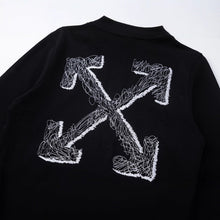 OW embroidered line arrow pattern pullover hooded sweater