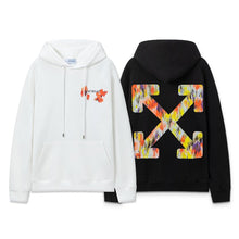 OW Maple Leaf Letter Arrow Pattern Pullover Hooded Sweater