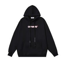 OW letter print pattern pullover hooded sweater