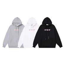 OW letter print pattern pullover hooded sweater